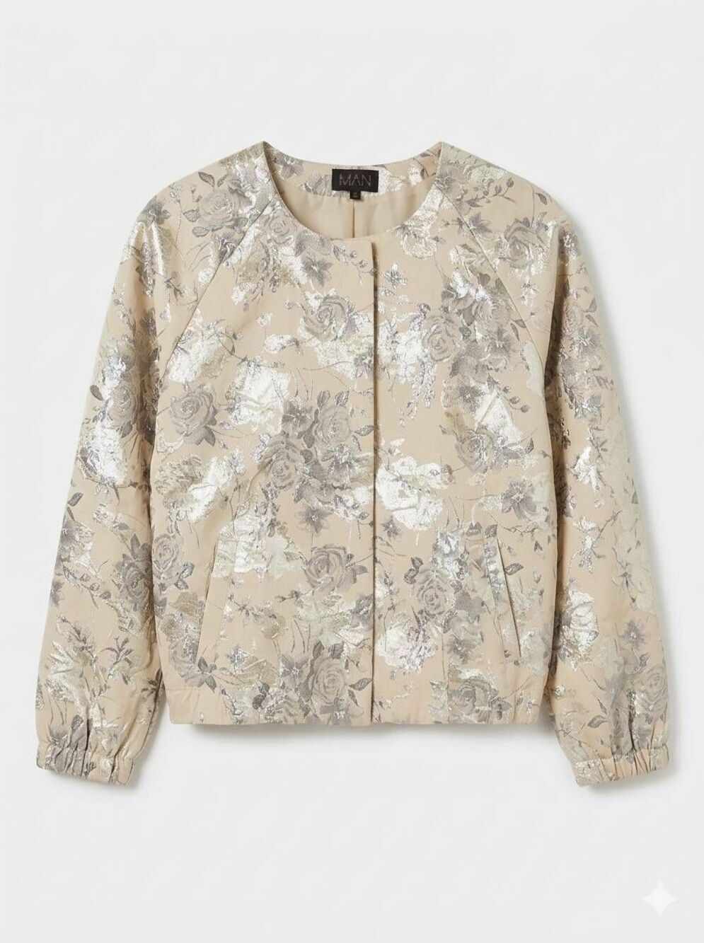 🔺️NWOT Iman Cream & Gold Jacquard Button Front Long Sleeve Jacket Medium